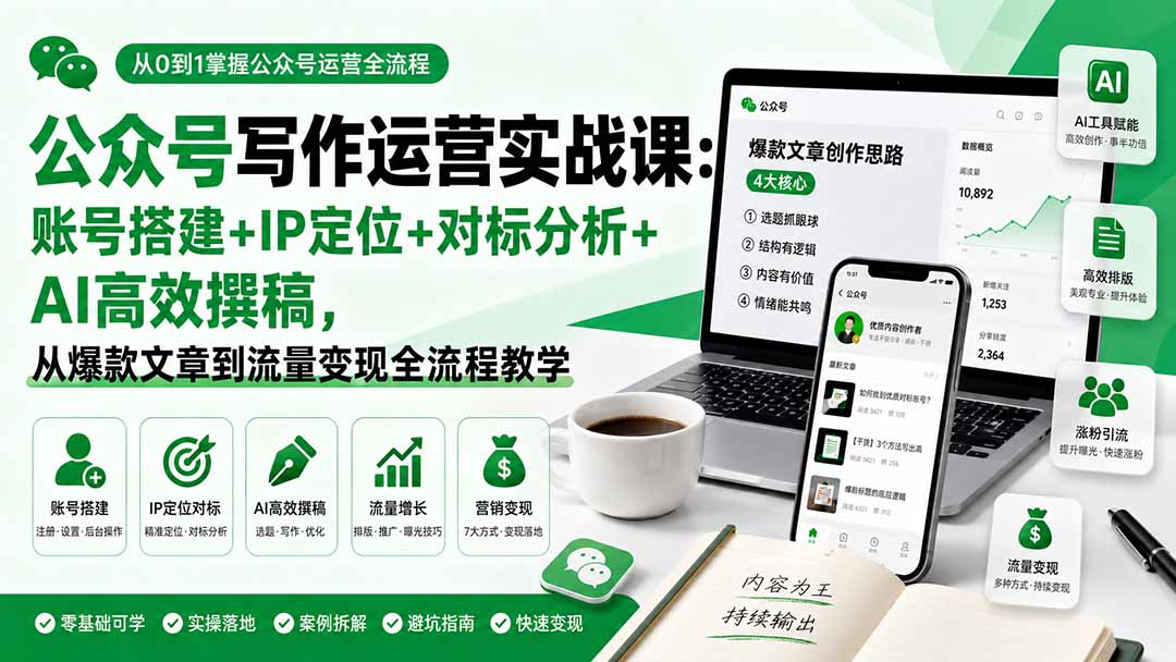 公众号写作运营实战课：账号搭建+IP定位+对标分析+AI高效撰稿，从爆款文章到流量变现全流程教学采购|汽车产业|汽车配件|机加工企业家交流社群中心