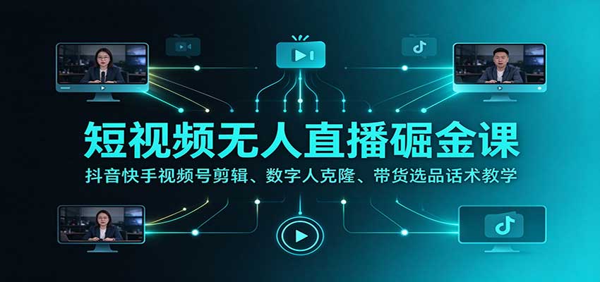 短视频无人直播掘金课:抖音快手视频号剪辑、数字人克隆、带货选品话术教学采购|汽车产业|汽车配件|机加工企业家交流社群中心