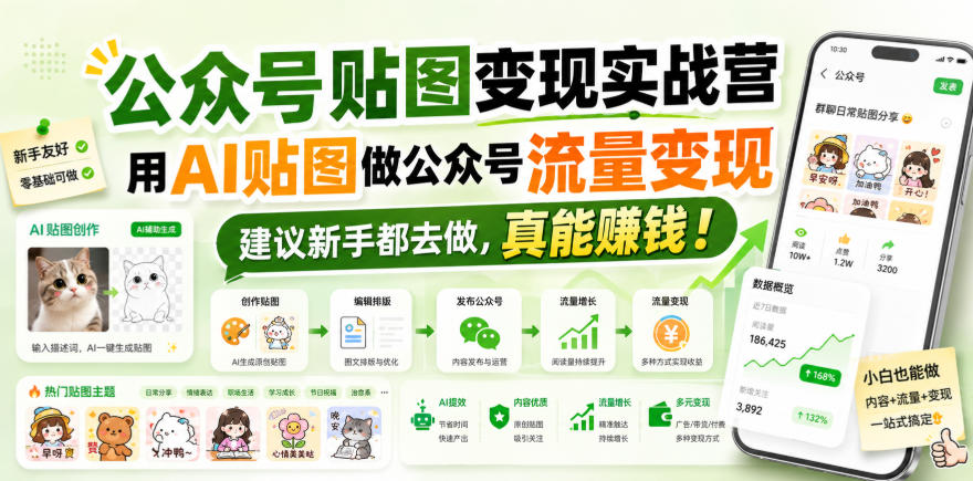 公众号贴图变现实战营,用AI贴图做公众号流量变现,建议新手都去做,真能賺钱!采购|汽车产业|汽车配件|机加工企业家交流社群中心