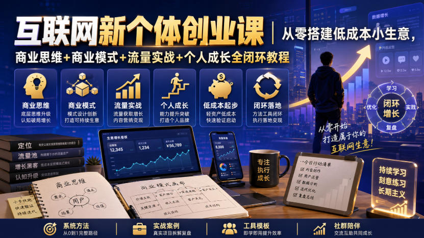 互联网新个体创业课|从零搭建低成本小生意,商业思维+商业模式+流量实战+个人成长全闭环教程采购|汽车产业|汽车配件|机加工企业家交流社群中心