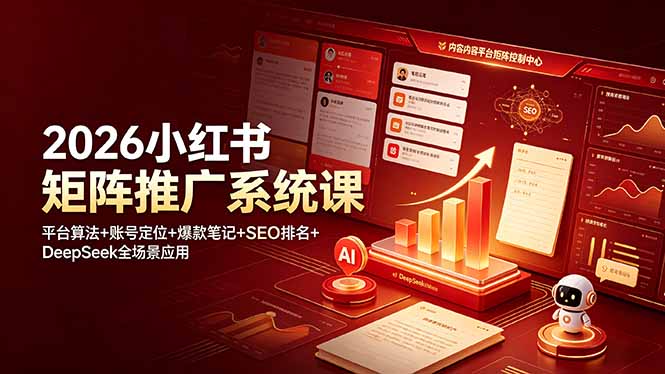 2026小红书矩阵推广系统课:平台算法+账号定位+爆款笔记+SEO排名+DeepSeek全场景应用采购|汽车产业|汽车配件|机加工企业家交流社群中心