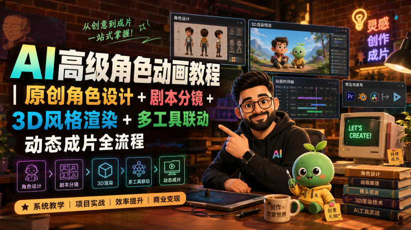AI高级角色动画教程｜原创角色设计+剧本分镜+3D风格渲染+多工具联动动态成片全流程【中英字幕】采购|汽车产业|汽车配件|机加工企业家交流社群中心