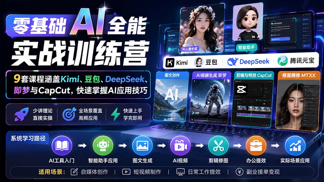零基础AI全能实战训练营：9套课程涵盖Kimi、豆包、DeepSeek、即梦与CapCut，快速掌握AI应用技巧采购|汽车产业|汽车配件|机加工企业家交流社群中心