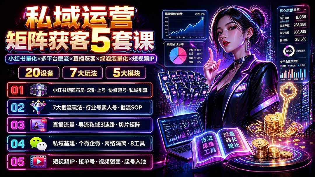 私域运营矩阵获客5套课：小红书量化×多平台截流×直播获客×绿泡泡量化×短视频IP×20设备×7大玩法采购|汽车产业|汽车配件|机加工企业家交流社群中心