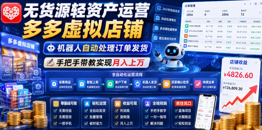 无货源轻资产运营多多虚拟店铺，机器人自动处理订单发货，手把手带教实现月入上万【揭秘】采购|汽车产业|汽车配件|机加工企业家交流社群中心