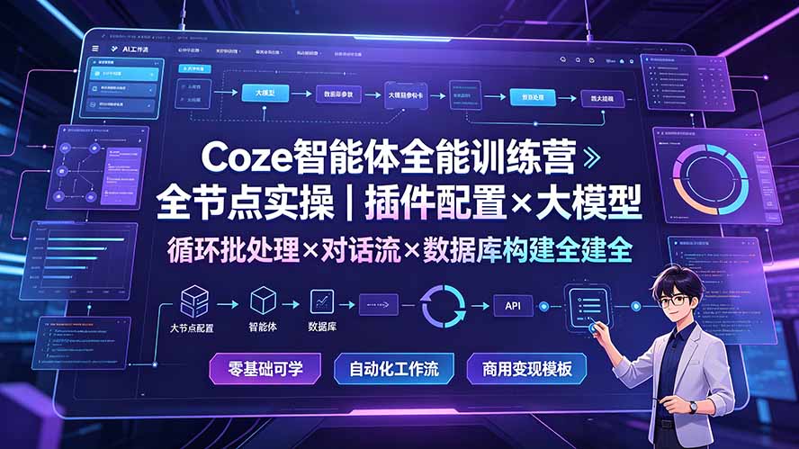 Coze智能体全能训练营：全节点实操｜插件配置×大模型×循环批处理×对话流×数据库构建全教学采购|汽车产业|汽车配件|机加工企业家交流社群中心