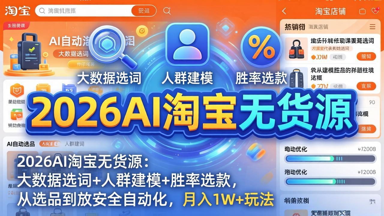 2026AI淘宝无货源:大数据选词+人群建模+胜率选款,从选品到放大全自动化,月入1W+玩法采购|汽车产业|汽车配件|机加工企业家交流社群中心
