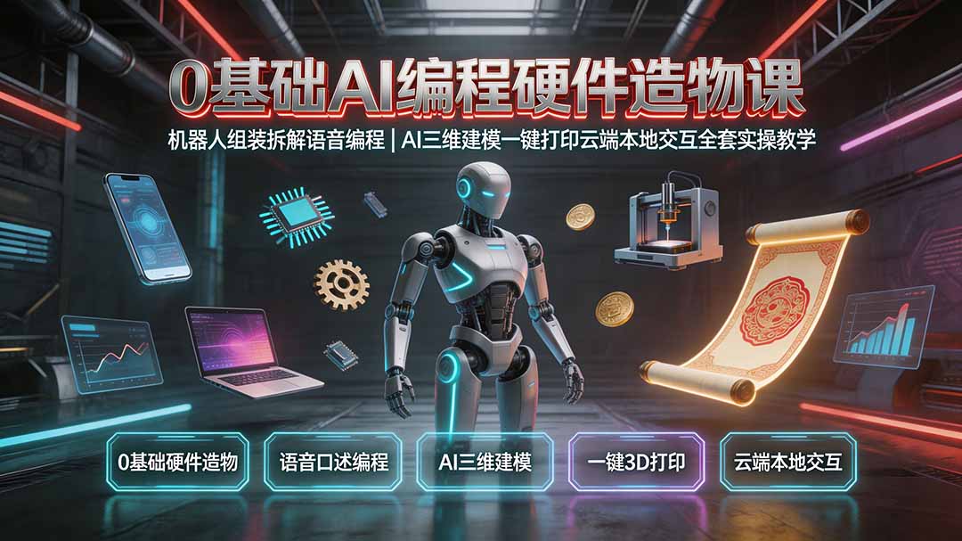 0基础AI编程硬件造物课｜机器人组装拆解语音编程，AI三维建模一键打印云端本地交互全套实操教学采购|汽车产业|汽车配件|机加工企业家交流社群中心