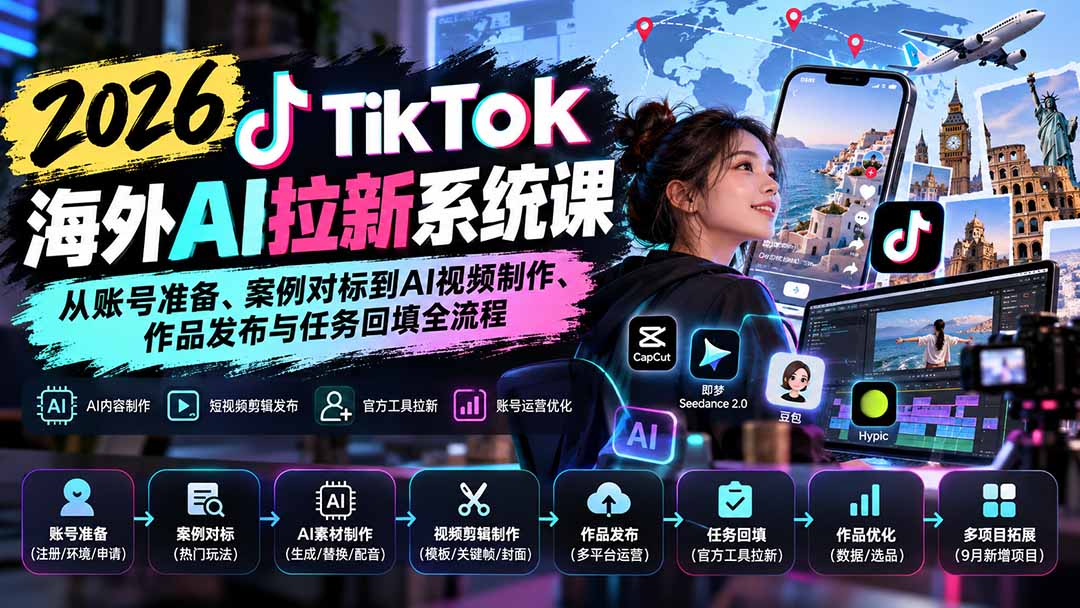 【无水印】2026 TikTok海外AI拉新系统课：从账号准备、案例对标到AI视频制作、作品发布与任务回填全流程采购|汽车产业|汽车配件|机加工企业家交流社群中心