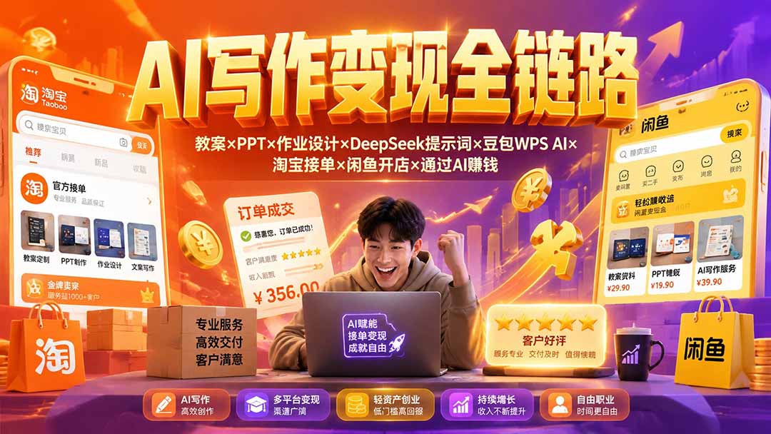 2026AI写作变现全链路：教案×PPT×作业设计×DeepSeek提示词×豆包WPS AI×淘宝接单×闲鱼开店×通过AI賺钱采购|汽车产业|汽车配件|机加工企业家交流社群中心