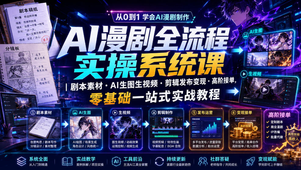 AI漫剧全流程实操系统课|剧本素材・AI生图生视频・剪辑发布变现・高阶接单,零基础一站式实战教程(更新1027)采购|汽车产业|汽车配件|机加工企业家交流社群中心