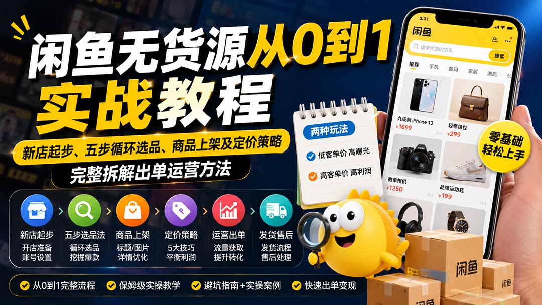 闲鱼无货源从0到1实战教程——新店起步、五步循环选品、商品上架及定价策略,完整拆解出单运营方法采购|汽车产业|汽车配件|机加工企业家交流社群中心