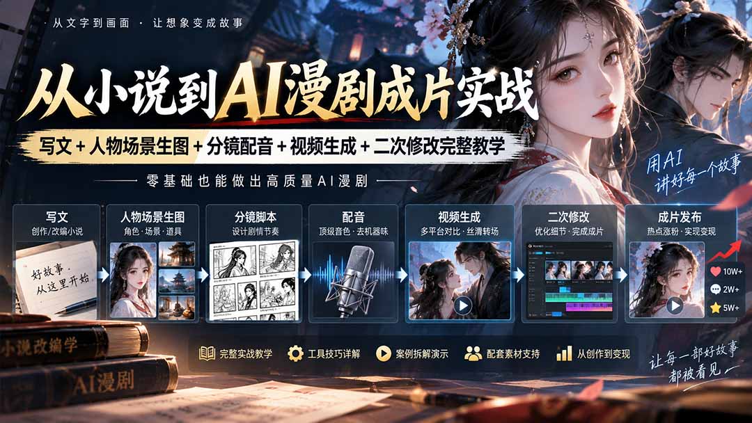 从小说到AI漫剧成片实战：写文+人物场景生图+分镜配音+视频生成+二次修改完整教学采购|汽车产业|汽车配件|机加工企业家交流社群中心