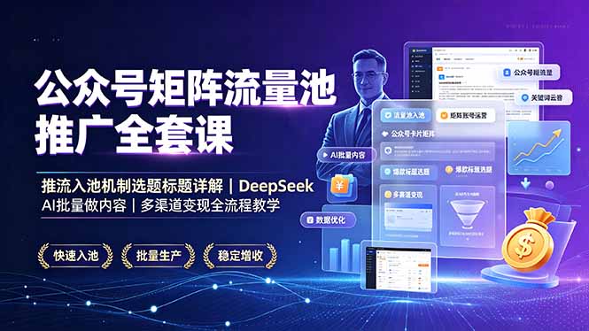 公众号矩阵流量池推广全套课，推流入池机制选题标题详解，DeepSeek AI批量做内容，多渠道变现全流程教学采购|汽车产业|汽车配件|机加工企业家交流社群中心
