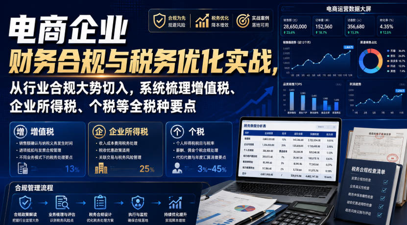 电商企业财务合规与税务优化实战，从行业合规大势切入，系统梳理增值税、企业所得税、个税等全税种要点采购|汽车产业|汽车配件|机加工企业家交流社群中心