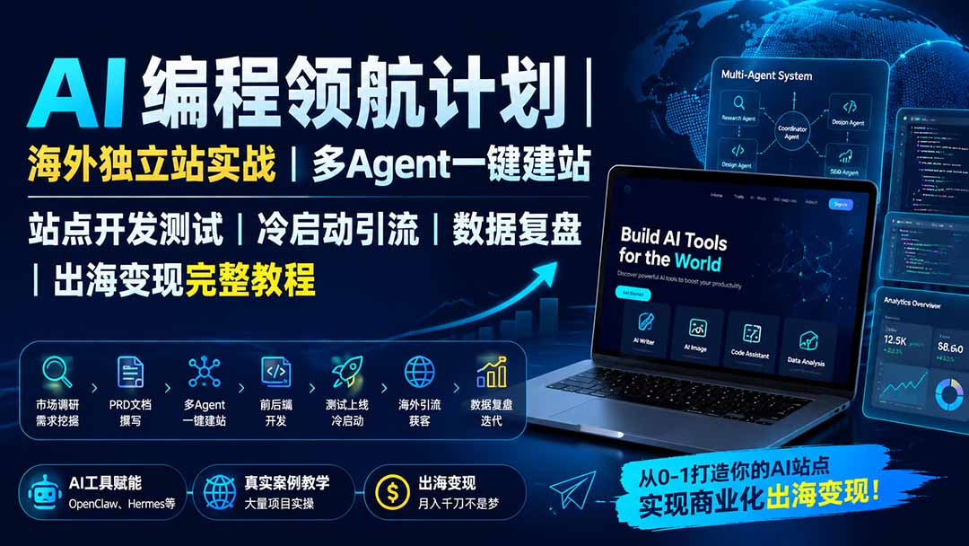 AI编程领航计划|海外独立站实战|多Agent一键建站|站点开发测试|冷启动引流|数据复盘|出海变现完整教程采购|汽车产业|汽车配件|机加工企业家交流社群中心
