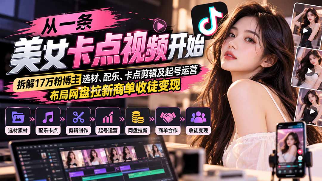从一条美女卡点视频开始：拆解17万粉博主选材、配乐、卡点剪辑及起号运营，布局网盘拉新商单收徒变现采购|汽车产业|汽车配件|机加工企业家交流社群中心