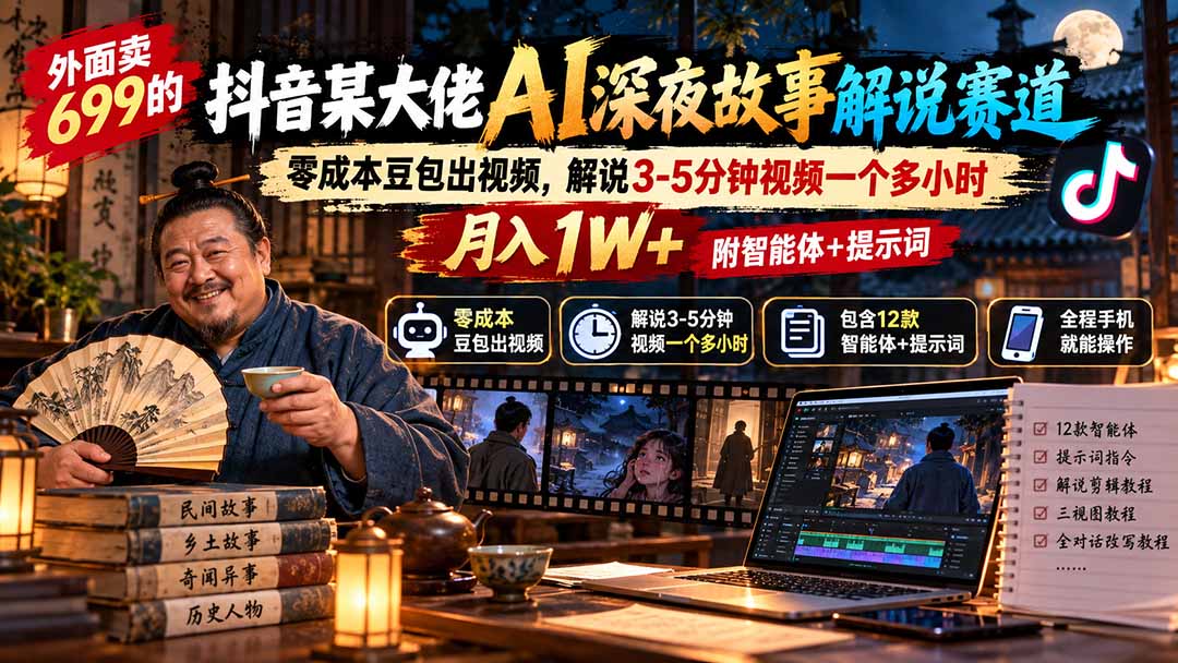 外面卖699的抖音某大佬AI深夜故事解说赛道:零成本豆包出视频,解说3-5分钟视频一个多小时,月入1W+附智能体+提示词采购|汽车产业|汽车配件|机加工企业家交流社群中心