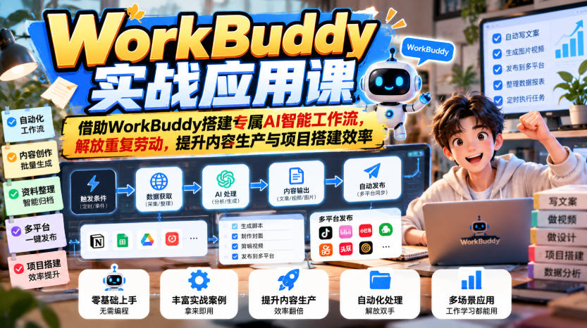 WorkBuddy实战应用课，借助WorkBuddy搭建专属AI智能工作流，解放重复劳动，提升内容生产与项目搭建效率采购|汽车产业|汽车配件|机加工企业家交流社群中心