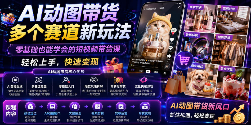 AI动图带货多个赛道新玩法，零基础也能学会的短视频带货课，轻松上手，快速变现采购|汽车产业|汽车配件|机加工企业家交流社群中心