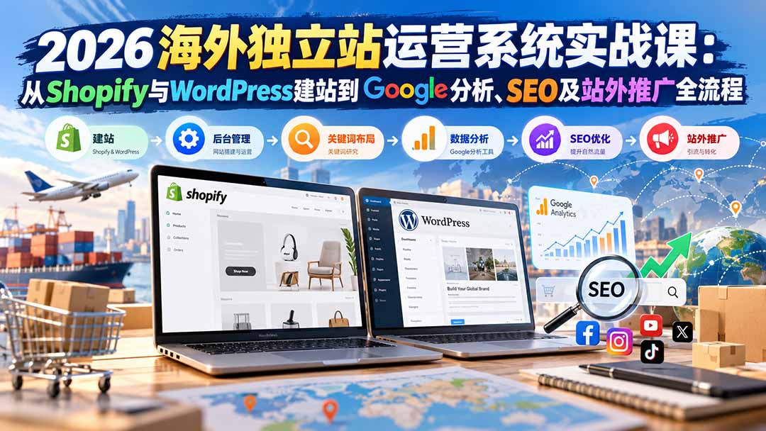 2026海外独立站运营系统实战课:从Shopify与WordPress建站到Google分析、SEO及站外推广全流程采购|汽车产业|汽车配件|机加工企业家交流社群中心