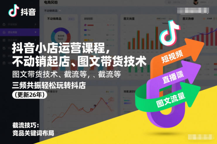 抖音小店运营课程,不动销起店、图文带货技术、截流等,三频共振轻松玩转抖店(更新26年)采购|汽车产业|汽车配件|机加工蚂蚁智酷企业交流社群中心