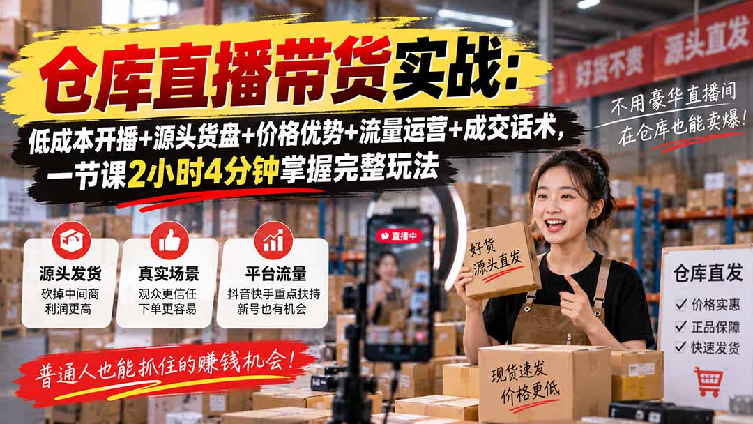 仓库直播带货实战:低成本开播+源头货盘+价格优势+流量运营+成交话术,一节课2小时4分钟掌握完整玩法采购|汽车产业|汽车配件|机加工企业家交流社群中心