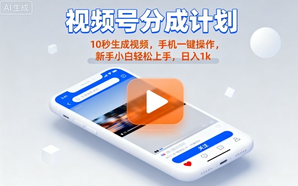 视频号分成计划懒人玩法,10秒生成视频,手机一键操作,新手小白轻松上手,日入1K【揭秘】采购|汽车产业|汽车配件|机加工蚂蚁智酷企业交流社群中心