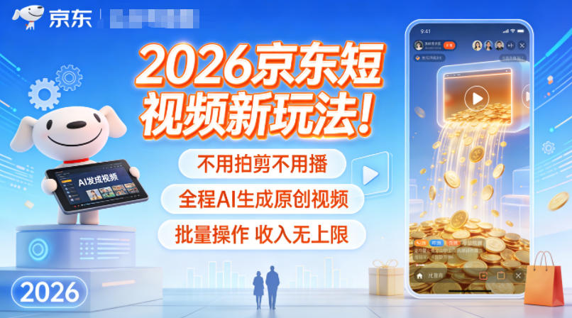 2026京东短视频新玩法！不用拍剪不用播，全程AI生成原创视频，批量操作收入无上限采购|汽车产业|汽车配件|机加工蚂蚁智酷企业交流社群中心