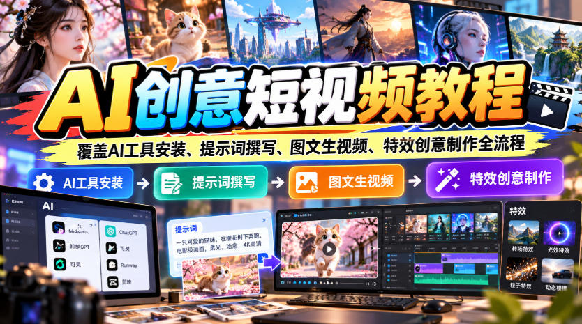 AI创意短视频教程，覆盖AI工具安装、提示词撰写、图文生视频、特效创意制作全流程采购|汽车产业|汽车配件|机加工企业家交流社群中心