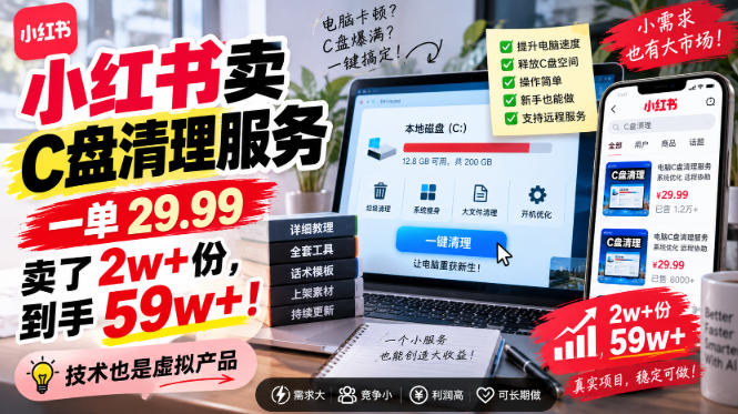 小红书卖C盘清理服务,一单29.99,卖了2w+份,技术也是虚拟产品采购|汽车产业|汽车配件|机加工企业家交流社群中心
