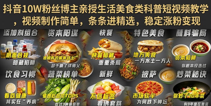 抖音10W粉丝博主亲授生活美食类科普短视频教学,视频制作简单,条条进精选,稳定涨粉变现采购|汽车产业|汽车配件|机加工企业家交流社群中心