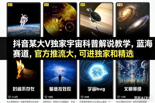 抖音某大V独家宇宙科普解说教学，蓝海赛道，官方推流大，可进独家和精选采购|汽车产业|汽车配件|机加工蚂蚁智酷企业交流社群中心