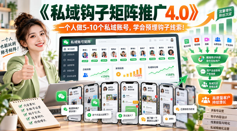 【无水印】《私域钩子矩阵推广4.0》一个人做5-10个私域账号,学会预埋钩子线索!采购|汽车产业|汽车配件|机加工企业家交流社群中心