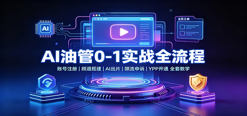 AI油管0-1实战:账号注册频道搭建,AI出片,限流申诉,YPP开通全套教学采购|汽车产业|汽车配件|机加工企业家交流社群中心