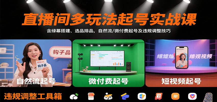 直播间多玩法起号实战课：含绿幕搭建、选品排品，自然流/微付费起号及违规调整技巧采购|汽车产业|汽车配件|机加工蚂蚁智酷企业交流社群中心