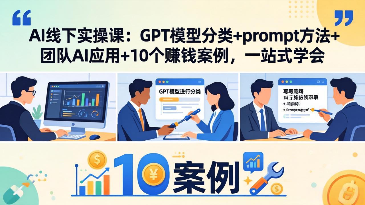 AI线下实操课：GPT模型分类+prompt方法+团队AI应用+10个赚钱案例，一站式学会采购|汽车产业|汽车配件|机加工企业家交流社群中心