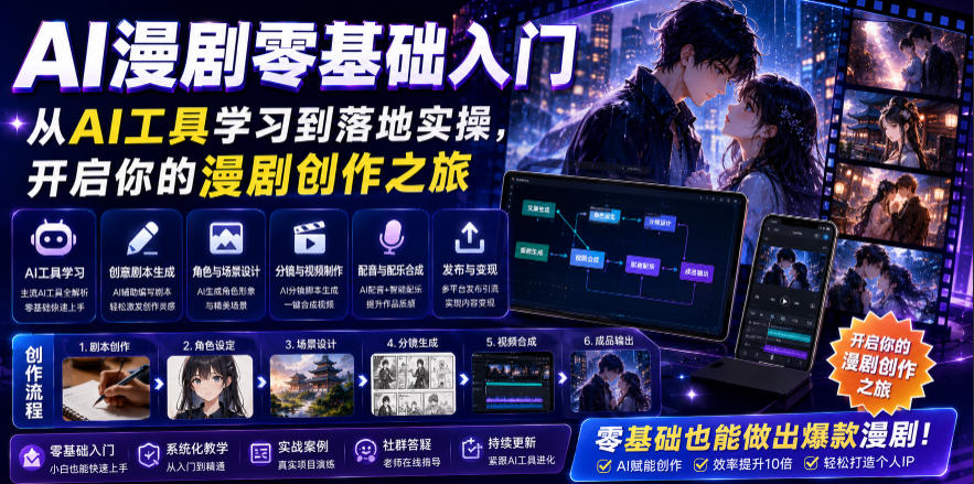 AI漫剧零基础入门,从AI工具学习到落地实操,开启你的漫剧创作之旅采购|汽车产业|汽车配件|机加工企业家交流社群中心