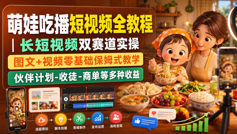 萌娃吃播短视频全教程｜长短视频双赛道实操，图文+视频零基础保姆式教学，伙伴计划-收徒-商单等多种变现方式采购|汽车产业|汽车配件|机加工企业家交流社群中心