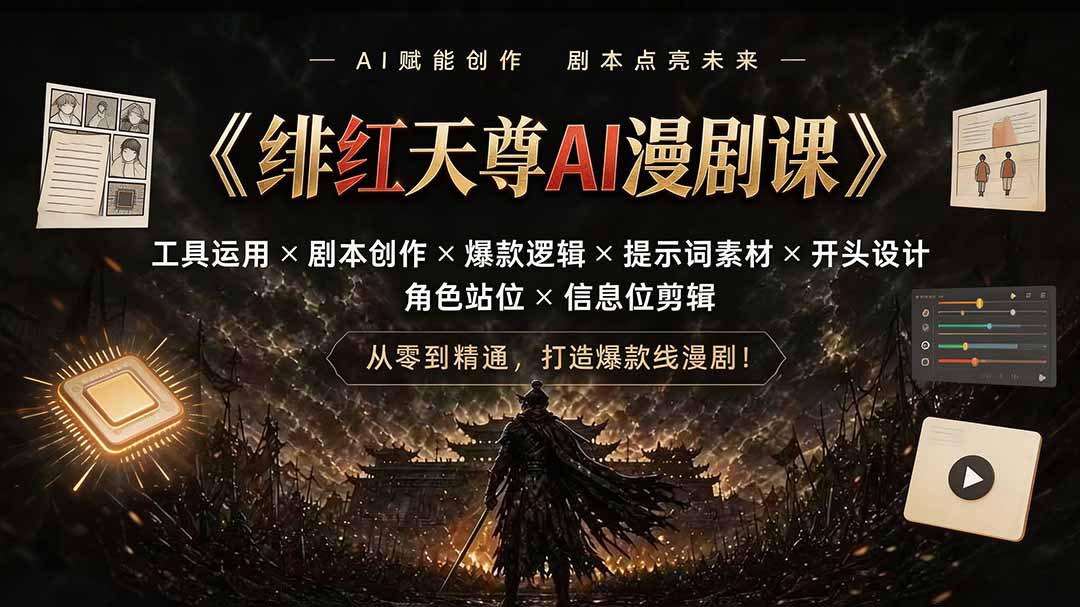 绯红天尊AI漫剧课｜工具运用×剧本创作×爆款逻辑×提示词素材×开头设计×角色站位×信息位剪辑采购|汽车产业|汽车配件|机加工企业家交流社群中心