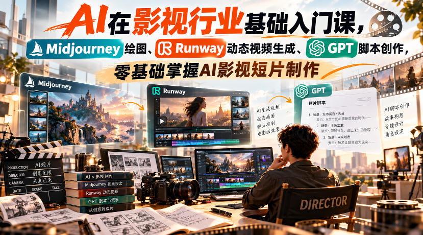 【无水印】AI在影视行业基础入门课,Midjourney绘图、Runway动态视频生成、GPT脚本创作,零基础掌握AI影视短片制作采购|汽车产业|汽车配件|机加工企业家交流社群中心