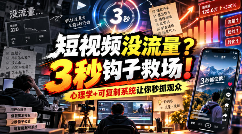 【无水印】短视频没流量？3秒钩子救场！心理学+可复制系统让你秒抓观众【原创双语字幕】采购|汽车产业|汽车配件|机加工企业家交流社群中心