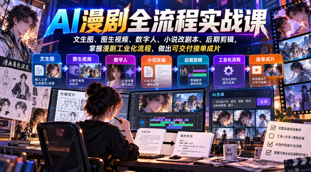 AI漫剧全流程实战课,文生图、图生视频、数字人、小说改剧本、后期剪辑,掌握漫剧工业化流程,做出可交付接单成片采购|汽车产业|汽车配件|机加工企业家交流社群中心