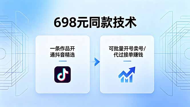 698元同款技术：一条作品开通抖音精选，可批量开号卖号，也可代过接单赚钱采购|汽车产业|汽车配件|机加工企业家交流社群中心