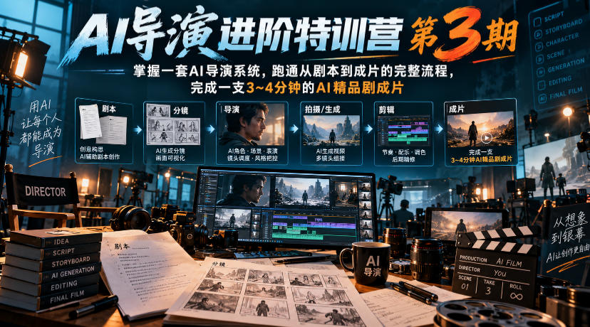 AI导演进阶特训营第3期，掌握一套AI导演系统，跑通从剧本到成片的完整流程，完成一支3~4分钟的AI精品剧成片(附1、2期)采购|汽车产业|汽车配件|机加工企业家交流社群中心
