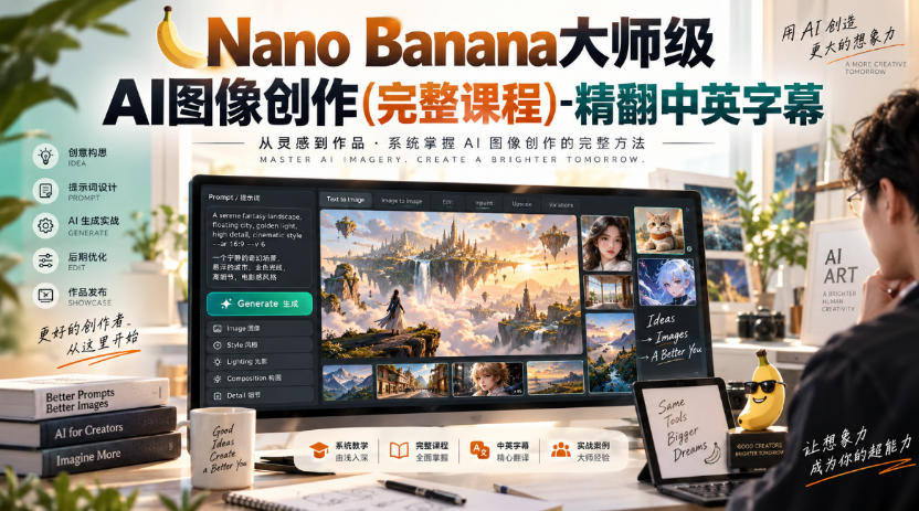 【无水印】Nano Banana大师级AI图像创作(完整课程)-精翻中英字幕采购|汽车产业|汽车配件|机加工企业家交流社群中心