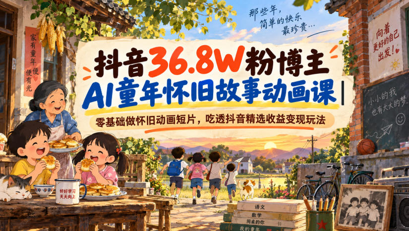 抖音36.8W粉博主AI童年怀旧故事动画课|零基础做怀旧动画短片,吃透抖音精选收益变现玩法采购|汽车产业|汽车配件|机加工企业家交流社群中心