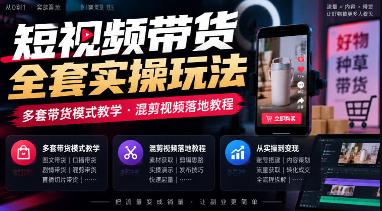 短视频带货全套实操玩法,多套带货模式教学,混剪视频落地教程采购|汽车产业|汽车配件|机加工企业家交流社群中心