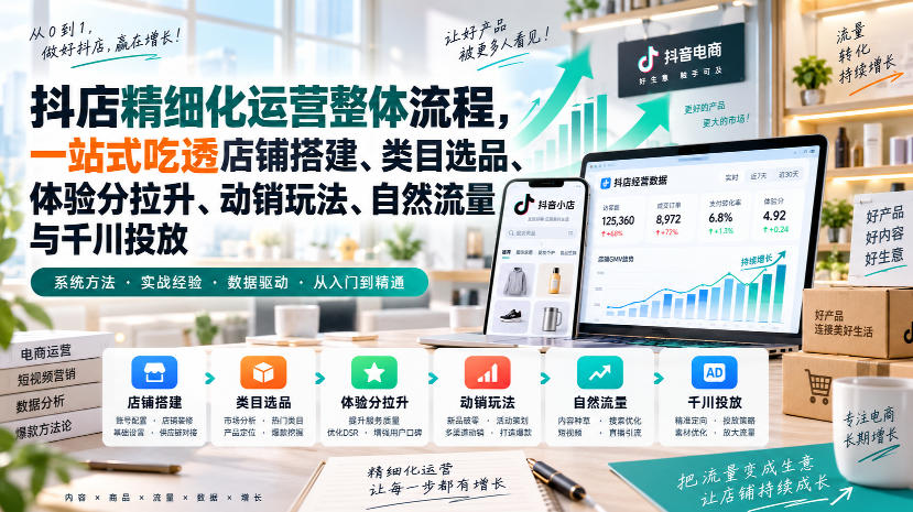 李哥电商-抖店精细化运营整体流程，一站式吃透店铺搭建、类目选品、体验分拉升、动销玩法、自然流量与千川投放采购|汽车产业|汽车配件|机加工企业家交流社群中心