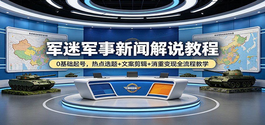 军迷军事新闻解说教程：0基础起号，热点选题+文案剪辑+消重变现全流程教学采购|汽车产业|汽车配件|机加工企业家交流社群中心